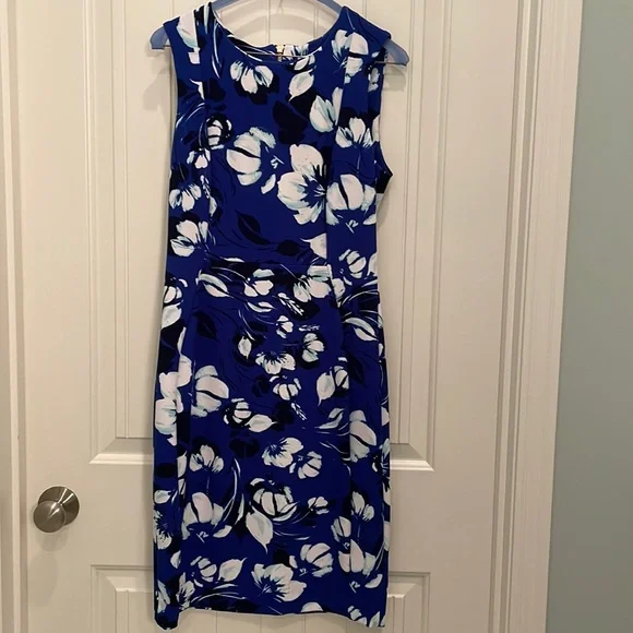 chinese dress ladies Calvin Klein Navy Blue Satin Sheath V-Neck And V Back Cocktail Dress S   LuxAnthropy